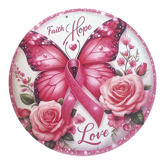 Breast Cancer Awareness Wreath Kit | Pink Ribbon Sign & Ribbon Bundle DIY Wreath - Picture 2 of 4